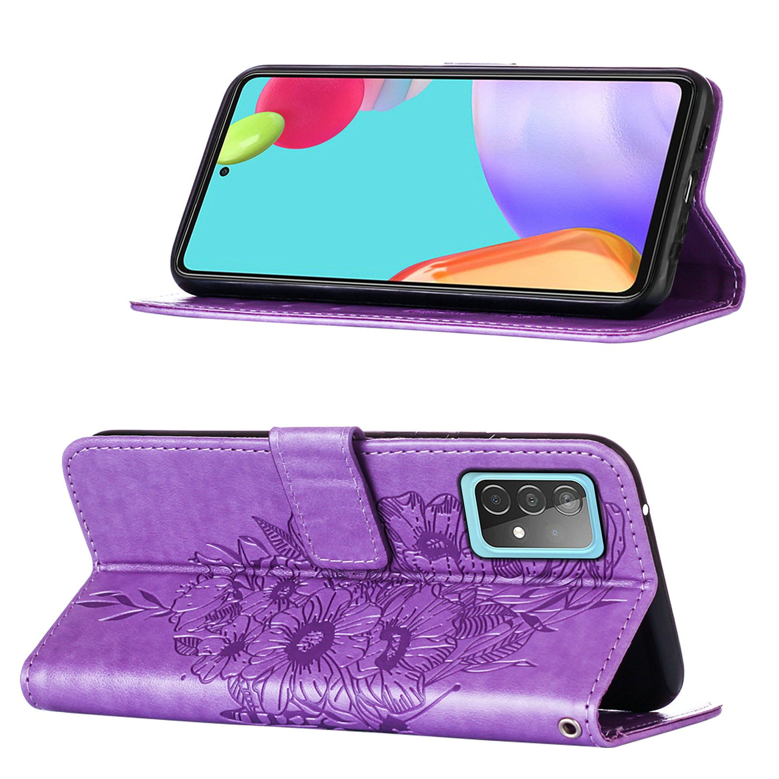 YB Imprinting Series-4 For Samsung Galaxy A52 4G / 5G / A52s 5G Butterfly Flower Imprinted PU Leather Stand Wallet Phone Case with Hand Strap YB Imprinting Series-4 For Samsung Galaxy A52 4G / 5G / A52s 5G Butterfly Flower Imprinted PU Leather Stand Wallet Phone Case with Hand Strap